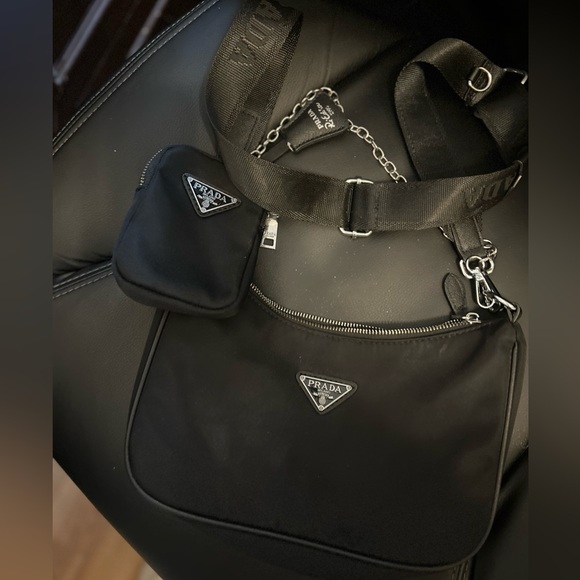 Prada Black Nylon Shoulder Bag with Chain Strap - Picture 2 of 5